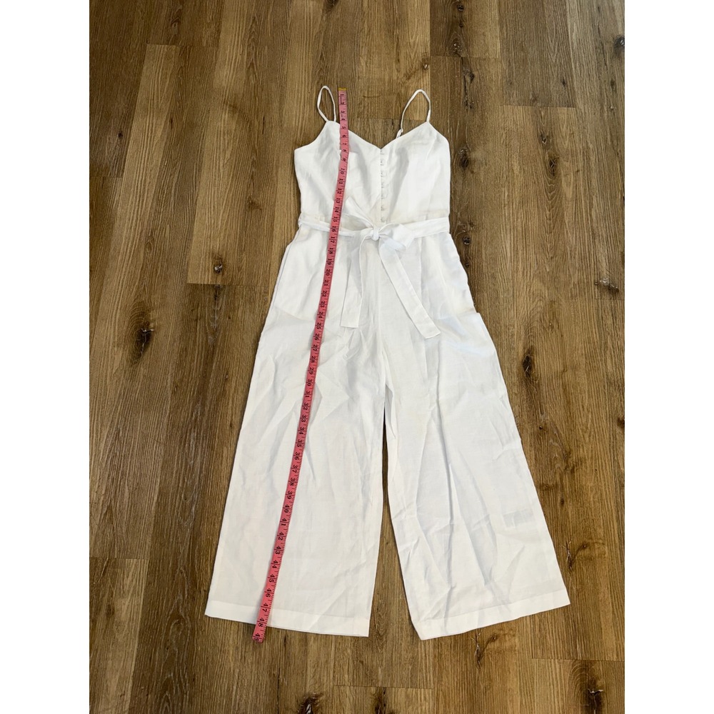 Gap Linen Blend Strappy Button Front Jumpsuit Women 2 White Wide Leg Coastal - Picture 5 of 10